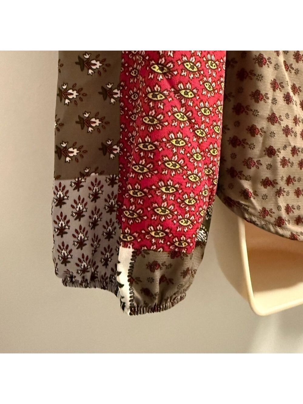 Bucketlist Red Gray Brown Bandana Patchwork Button Up Tunic Shirt Small - Picture 9 of 16